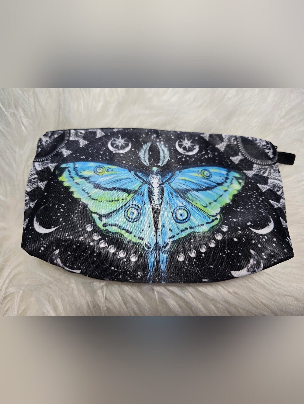 💚💙NWT Celestial Blue Luna Moth Makeup Cosmetic Bag Pouch Zipper Top